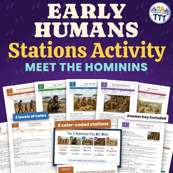 Early Humans Stations Activity: Meet the Hominins Stone Age Ancient Prehistory product cover