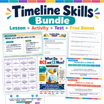 Timeline Skills Bundle: BCE CE Chronology Lessons, Posters, Test, Study Guide product cover